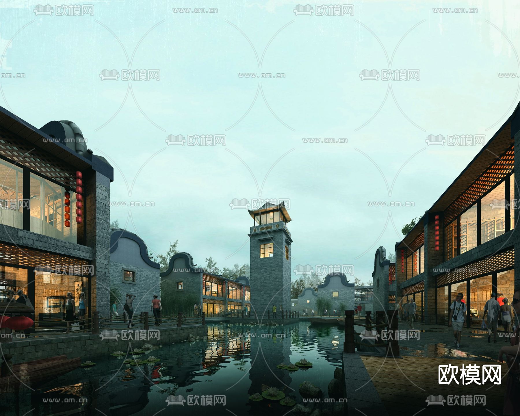 中式商业街su模型下载（渲染图1）