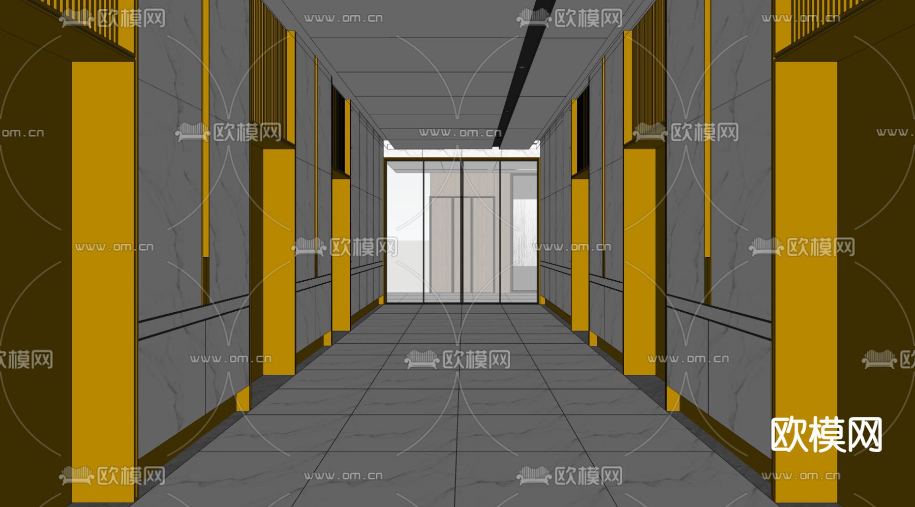 现代过道走廊su模型下载（渲染图1）