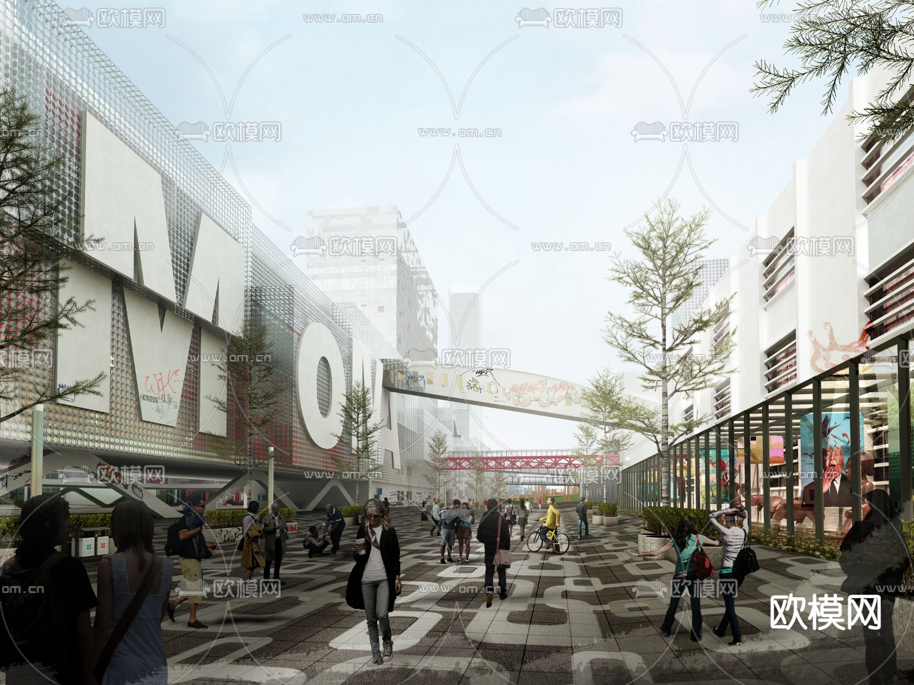 现代商业街su模型下载（渲染图1）