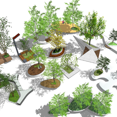  现代景观树池座椅su模型 