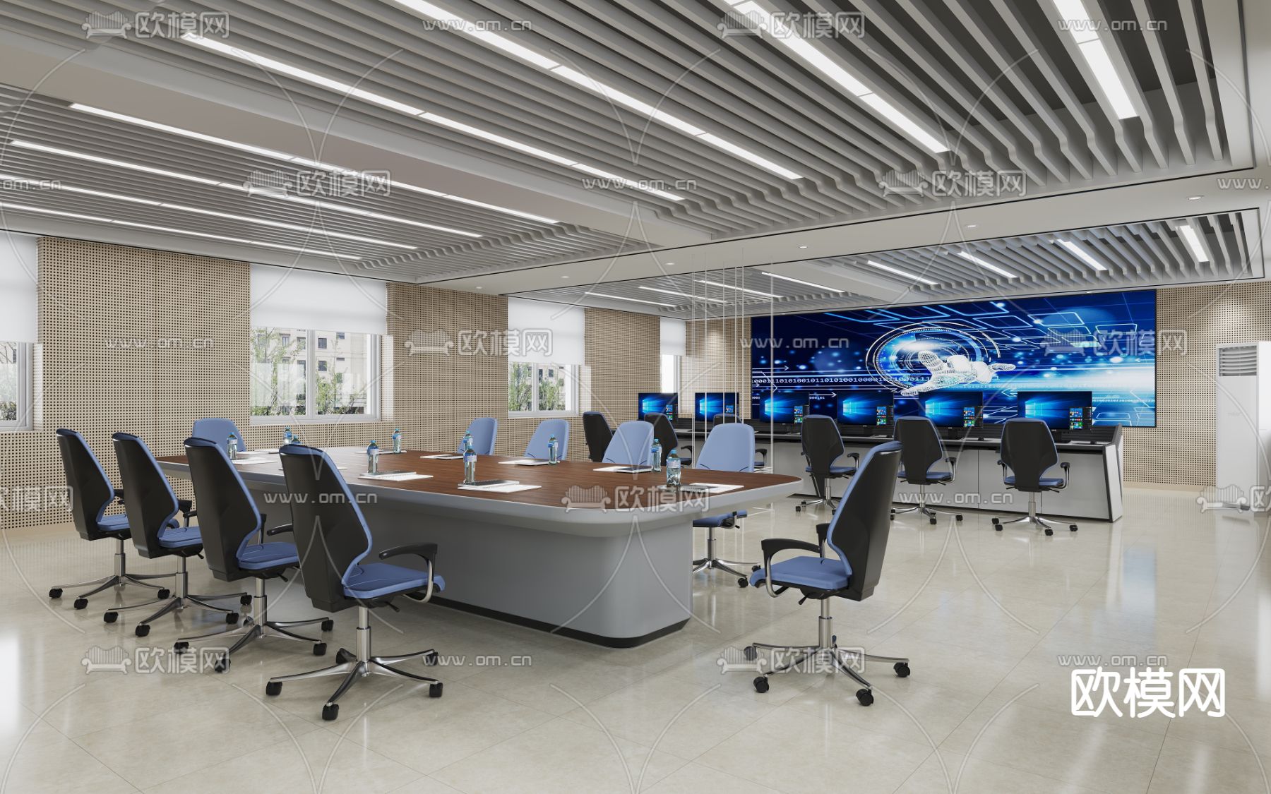 现代监控室3d模型下载（渲染图1）