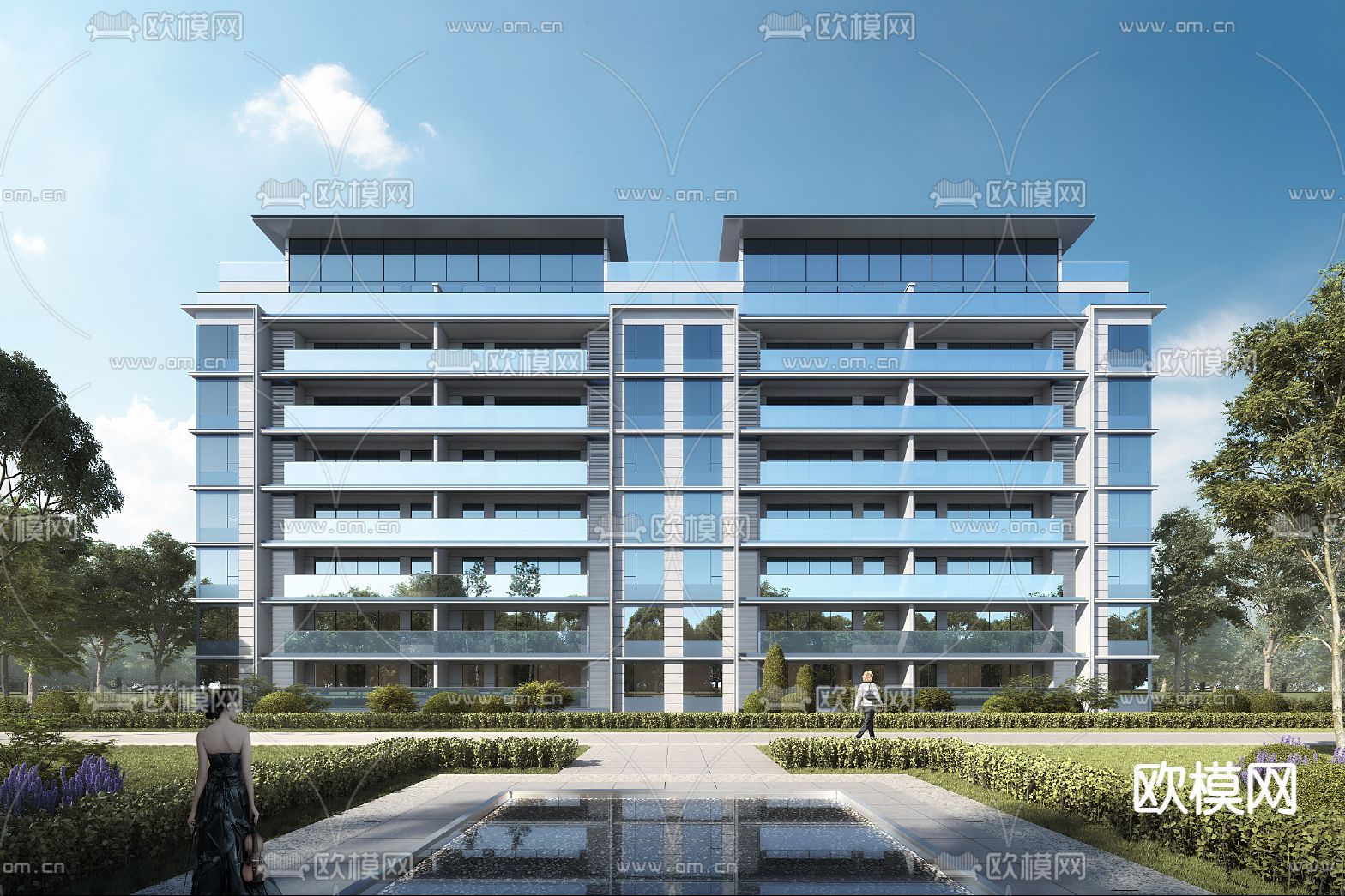 现代高层住宅建筑外观3d模型下载