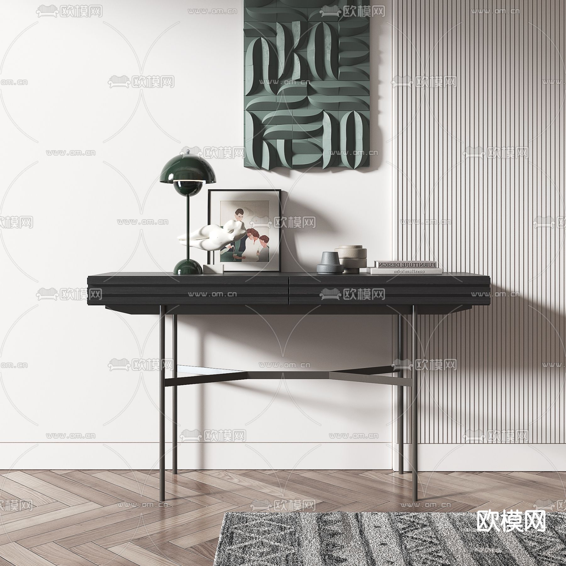 现代金属端景条案3d模型