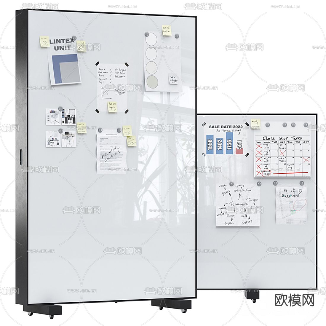 现代活动白板办公白板3d模型下载（渲染图1）