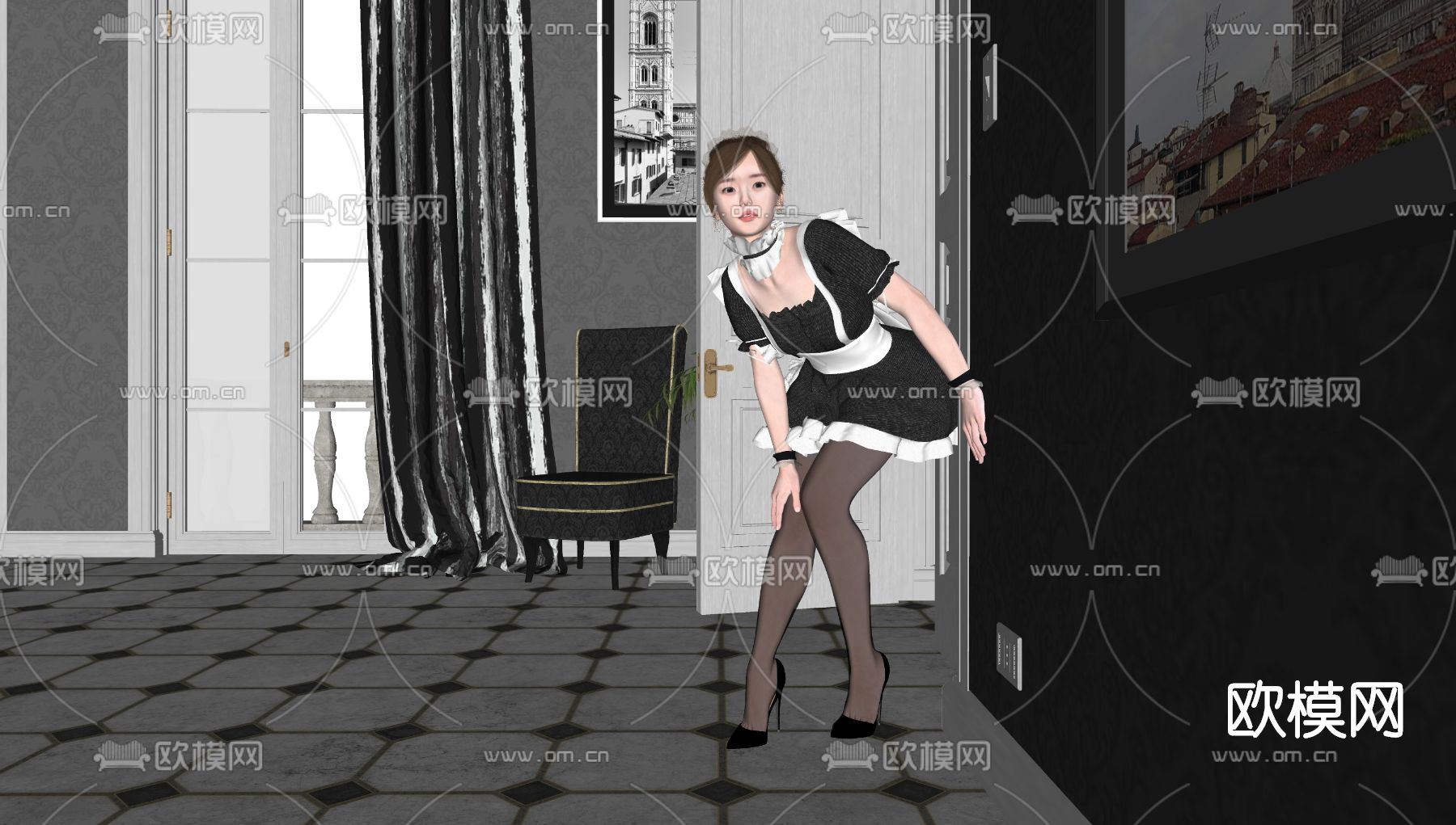 现代美女人物su模型