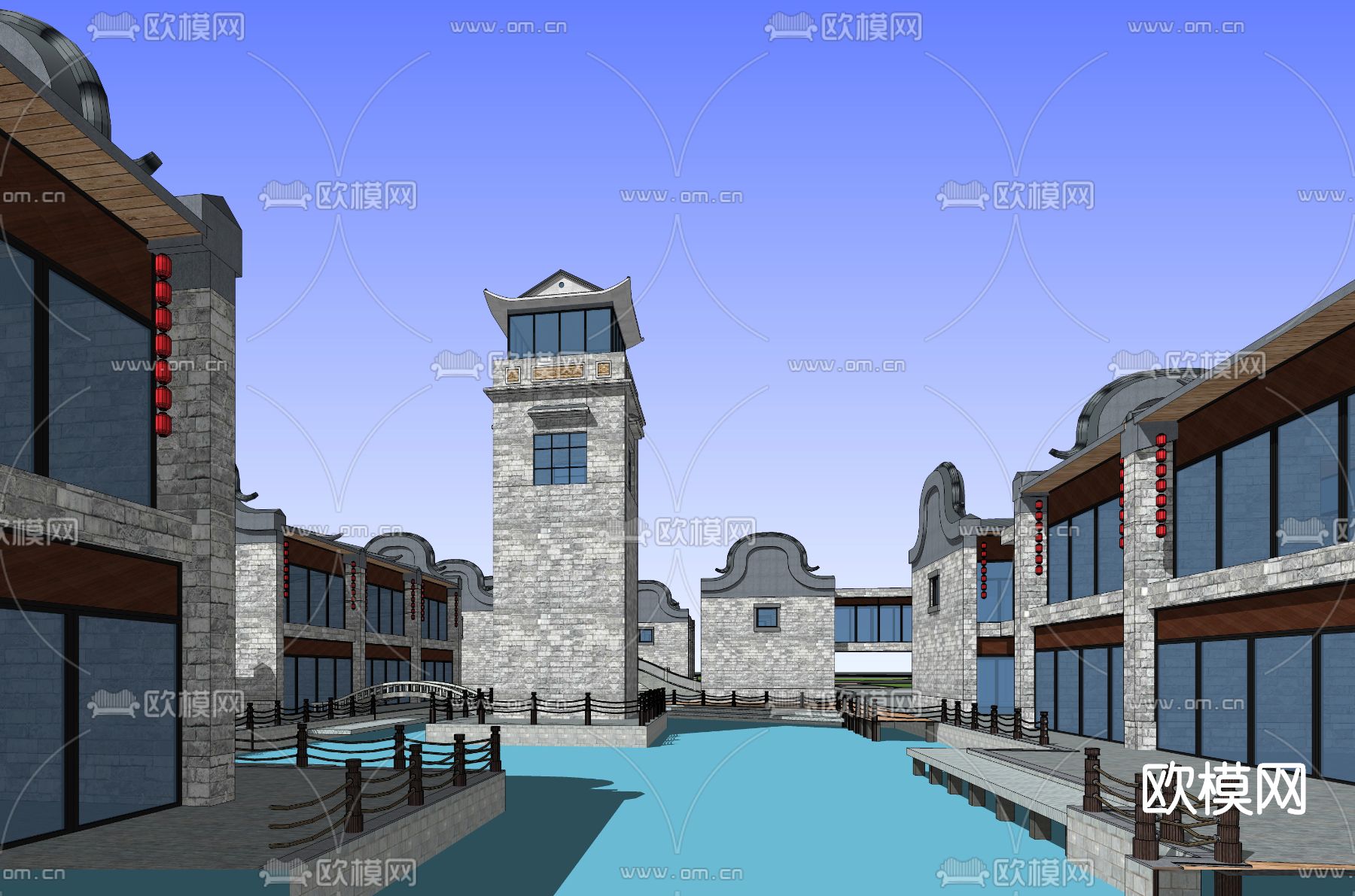 中式商业街su模型下载（渲染图2）