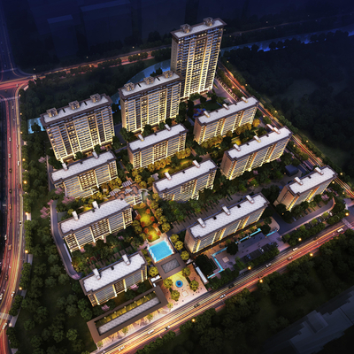  现代住宅小区鸟瞰su模型 