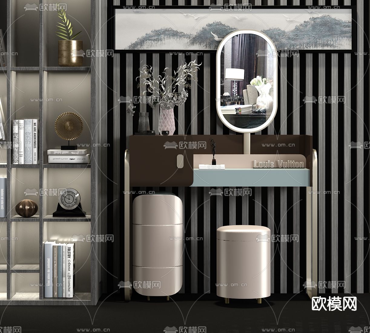 现代轻奢梳妆台su模型下载