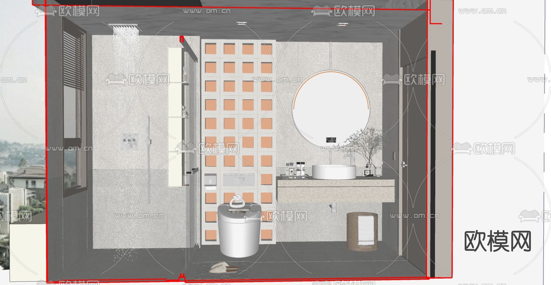 侘寂风浴室卫生间su模型下载（渲染图2）