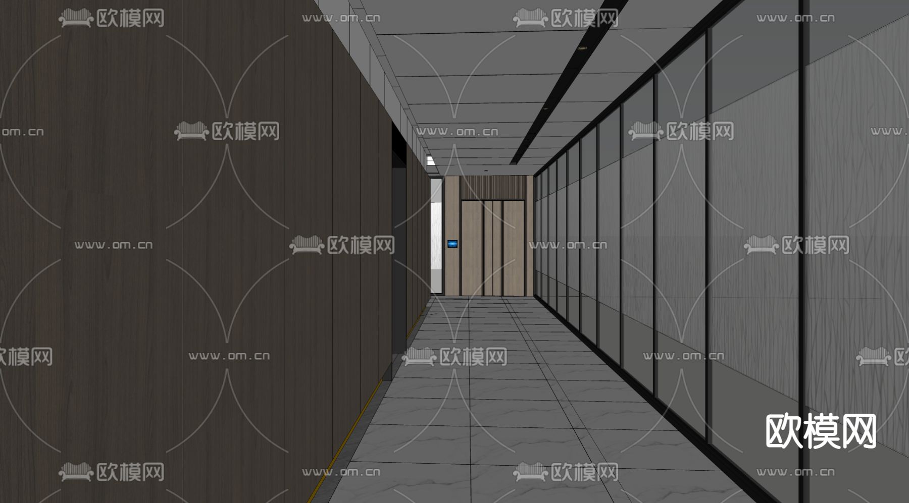 现代过道走廊su模型下载（渲染图3）