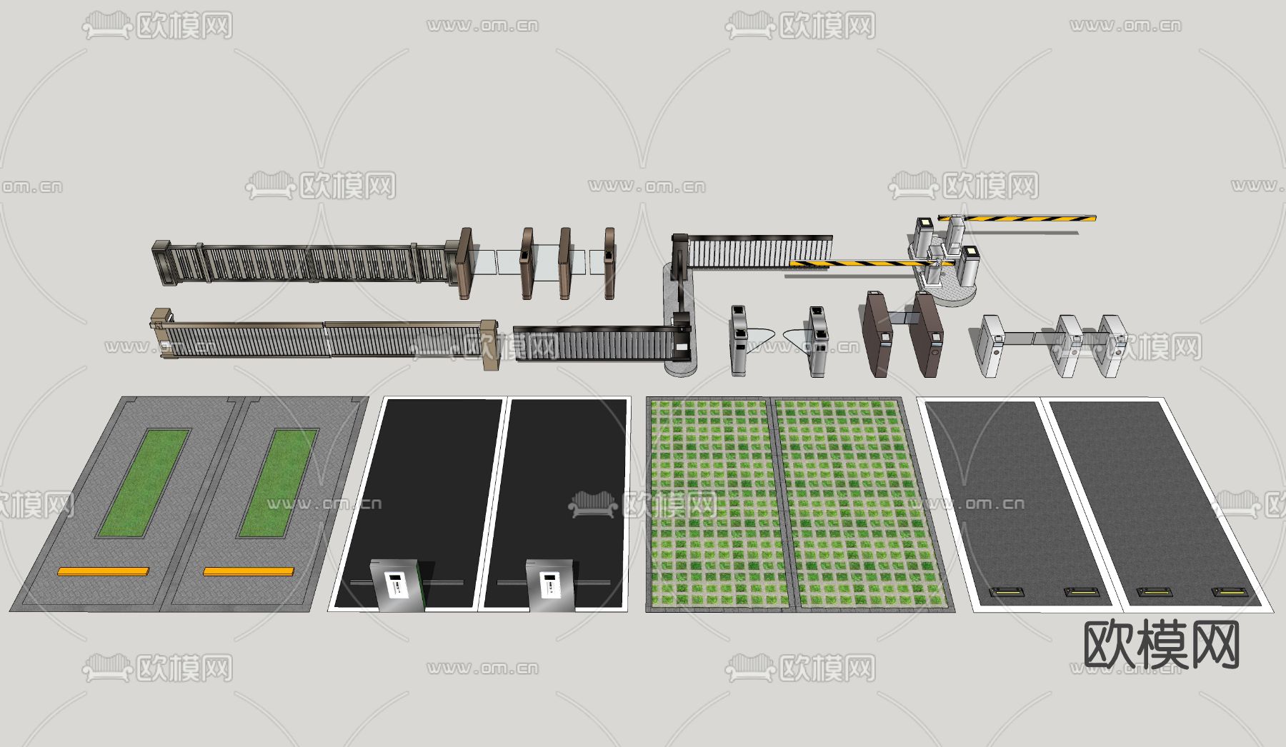 现代门禁闸机su模型下载（渲染图2）