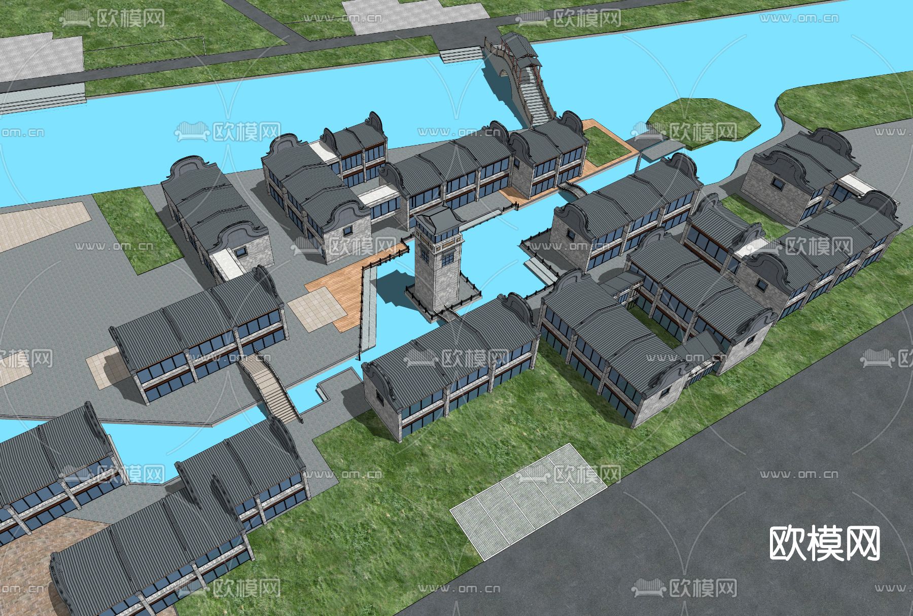 中式商业街su模型下载（渲染图3）