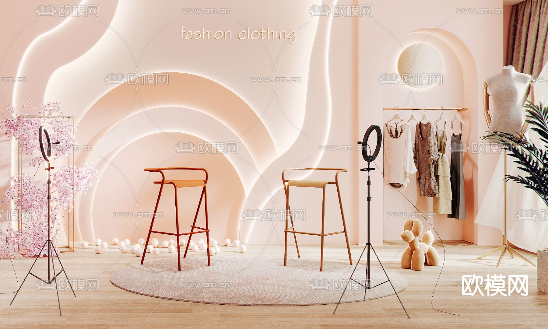 现代服装店直播间3d模型