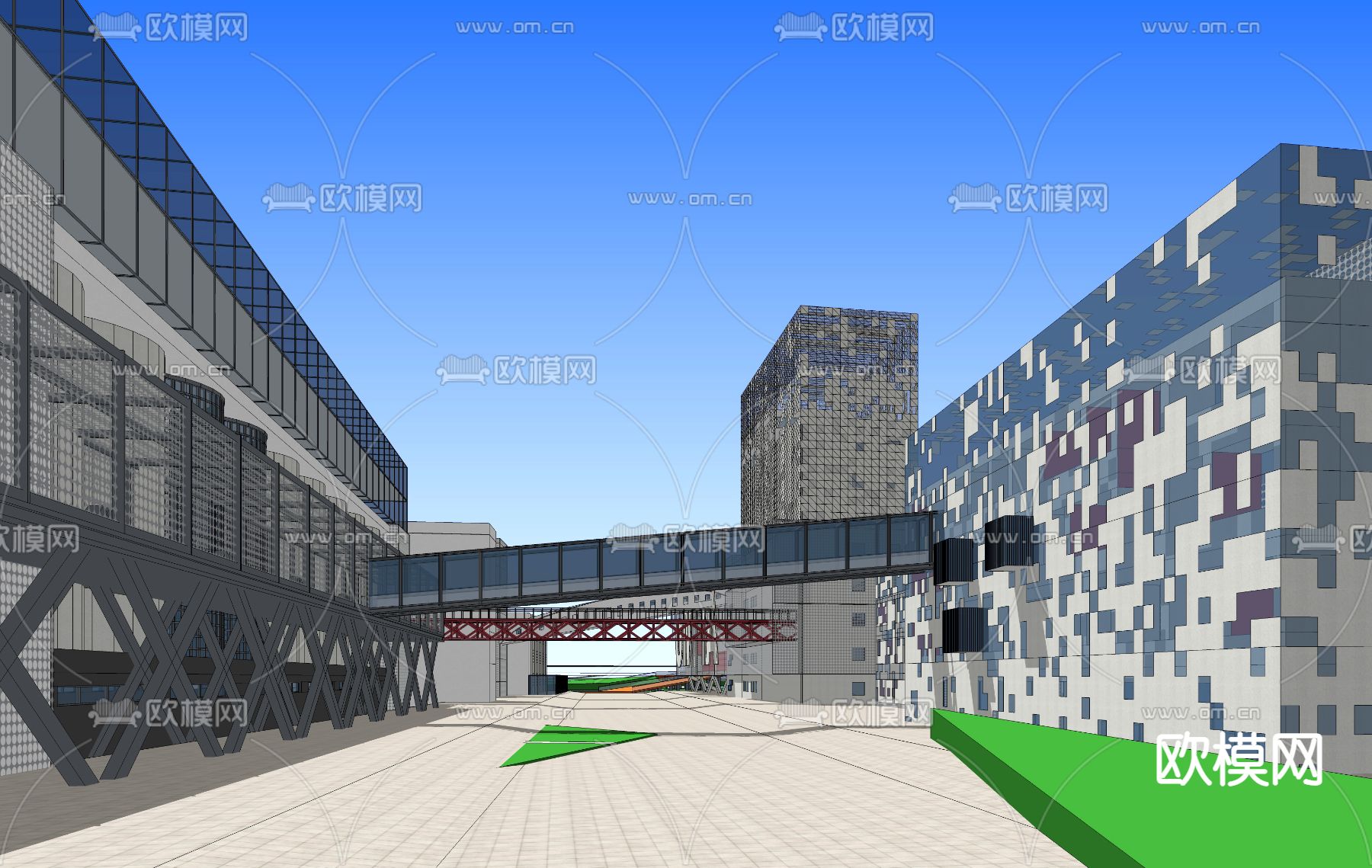 现代商业街su模型下载（渲染图2）