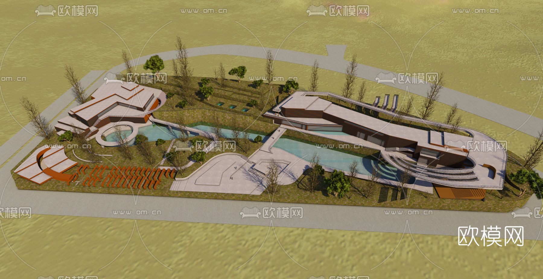 现代会所鸟瞰免费3d模型下载