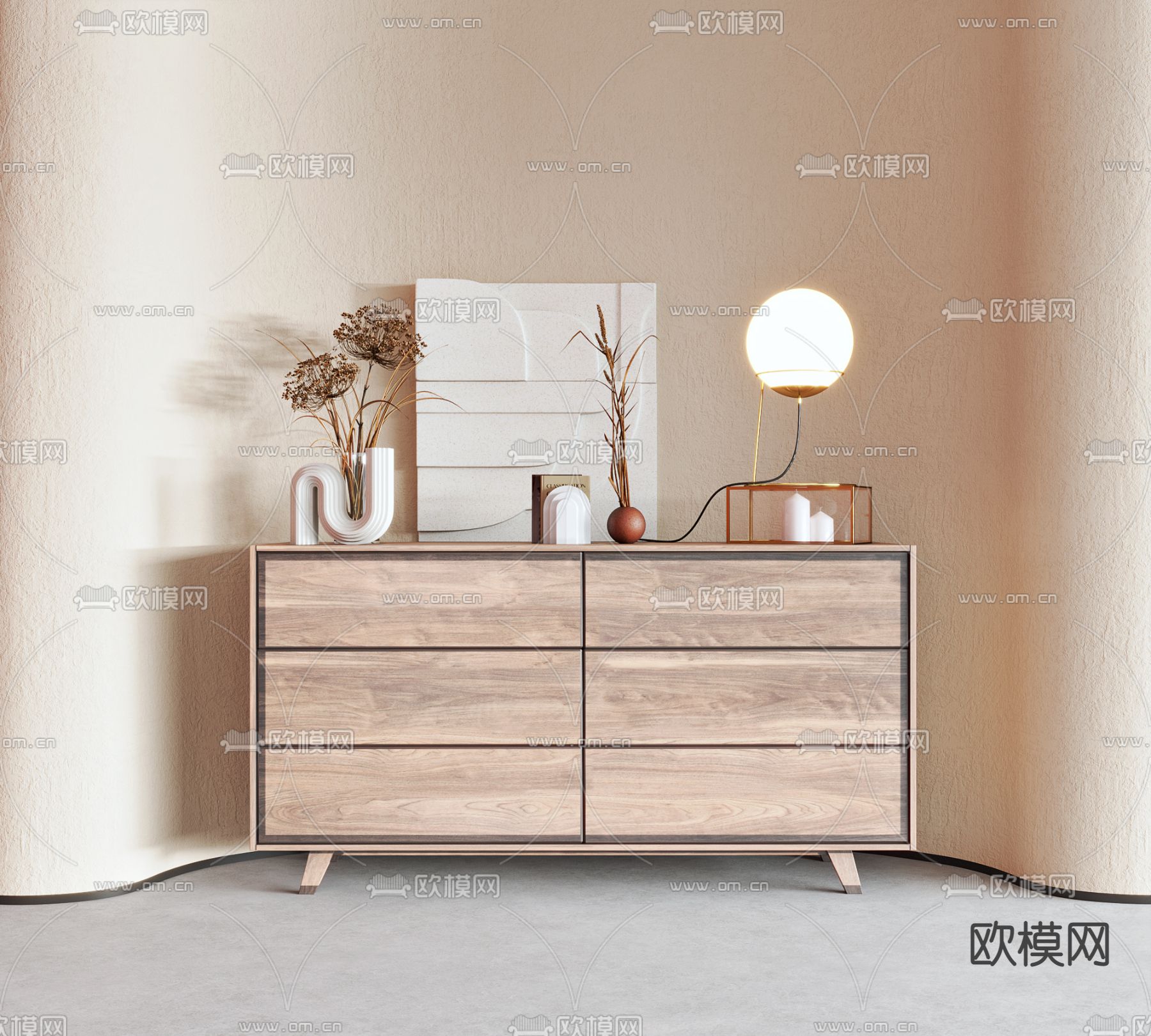 侘寂实木边柜3d模型下载