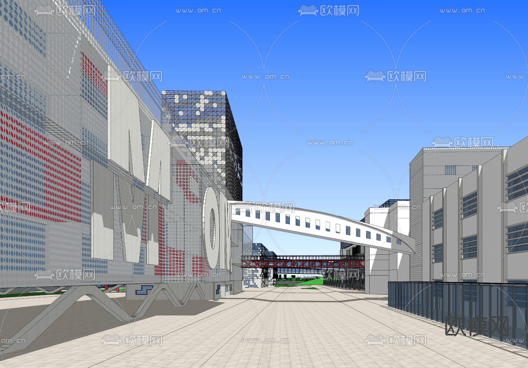 现代商业街su模型下载（渲染图3）
