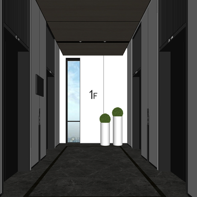  现代电梯间su模型 