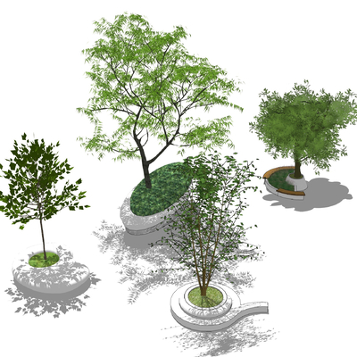  现代景观树池座椅su模型 