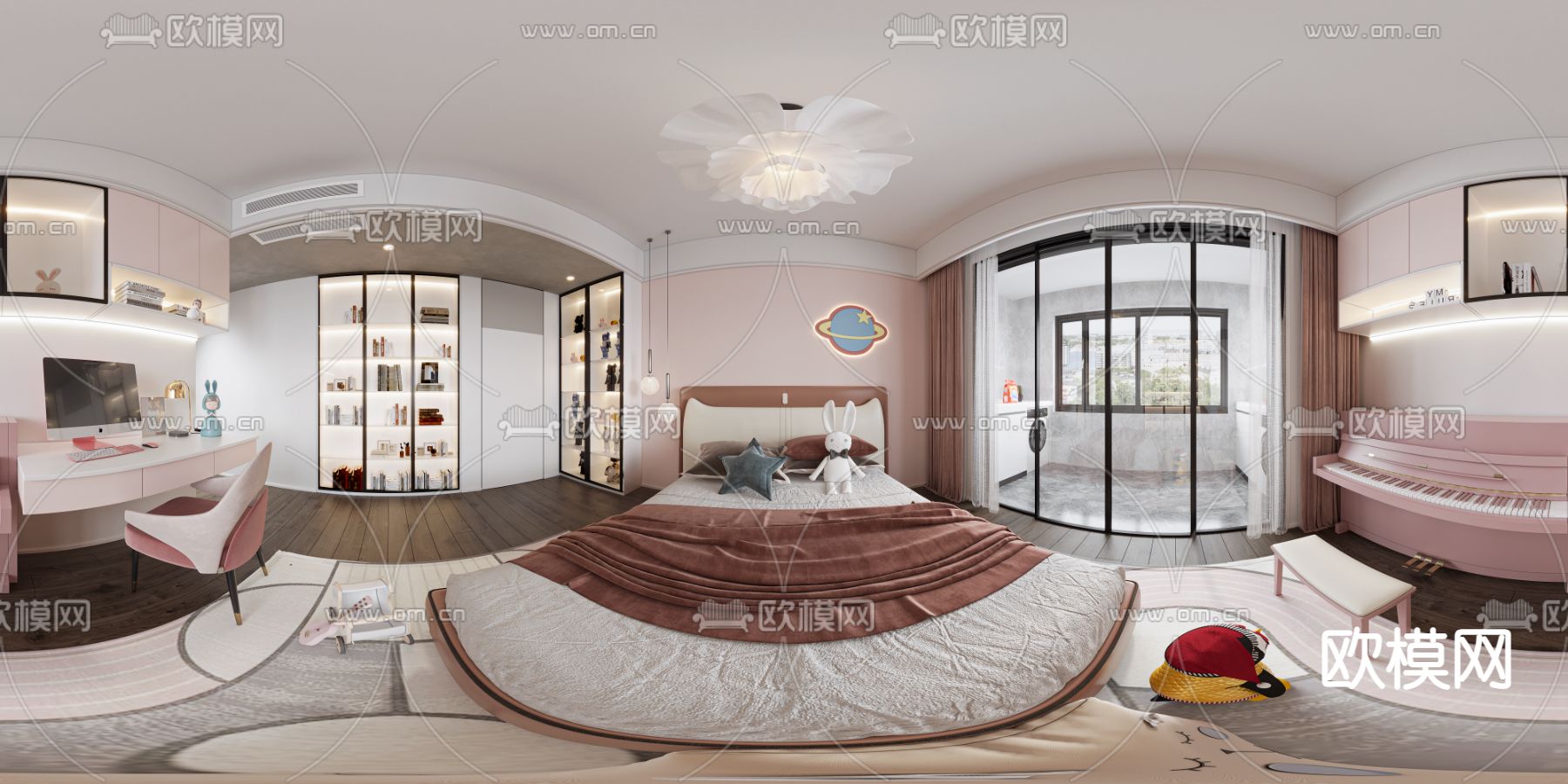 现代儿童房女儿房vr全景3d模型