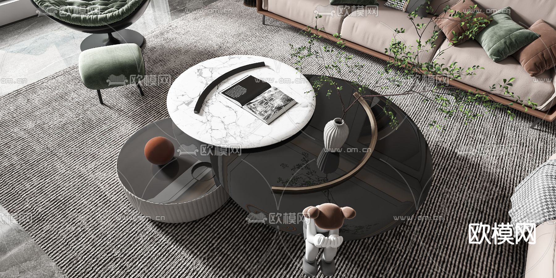 现代布艺沙发组合3d模型