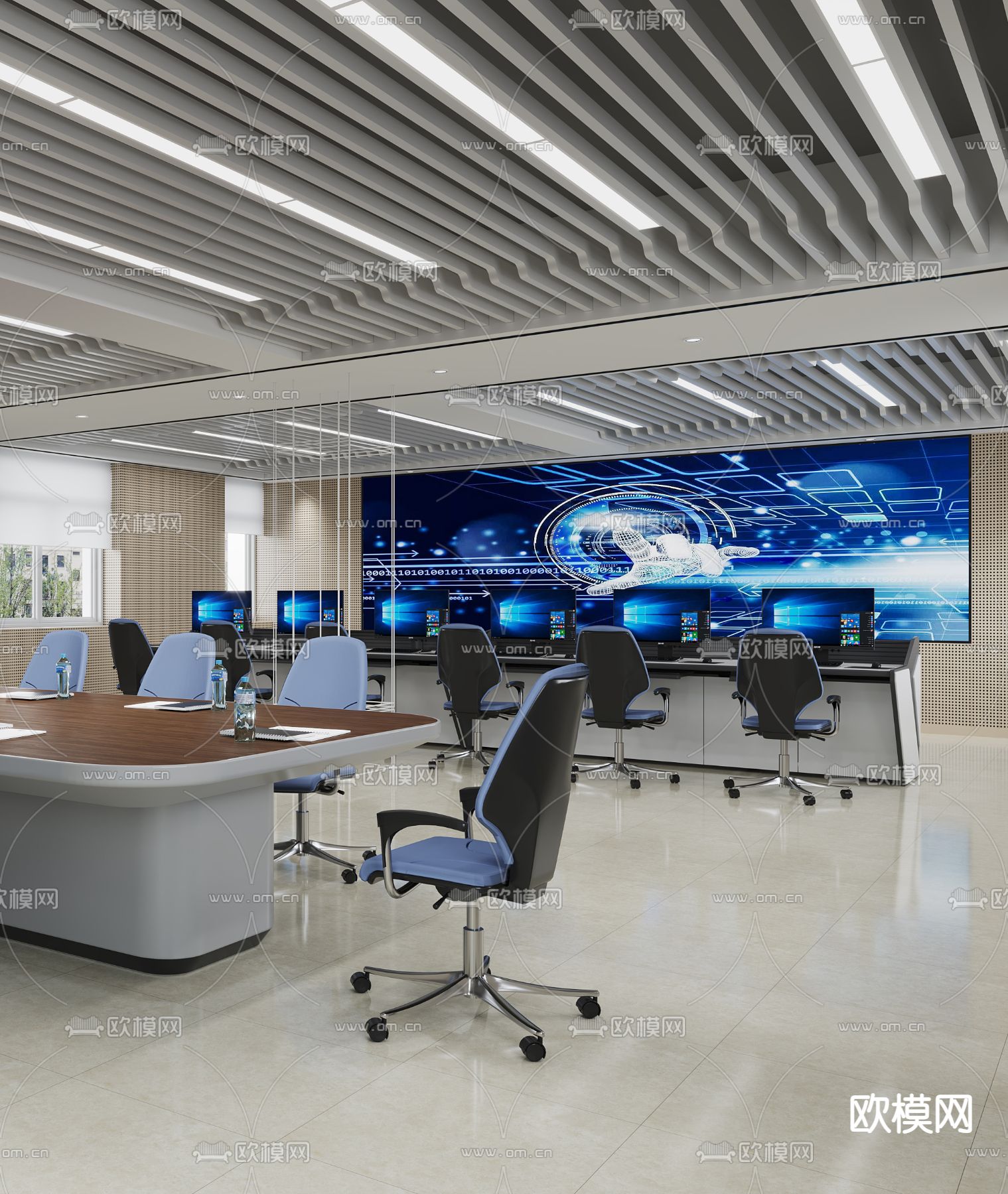现代监控室3d模型下载（渲染图2）