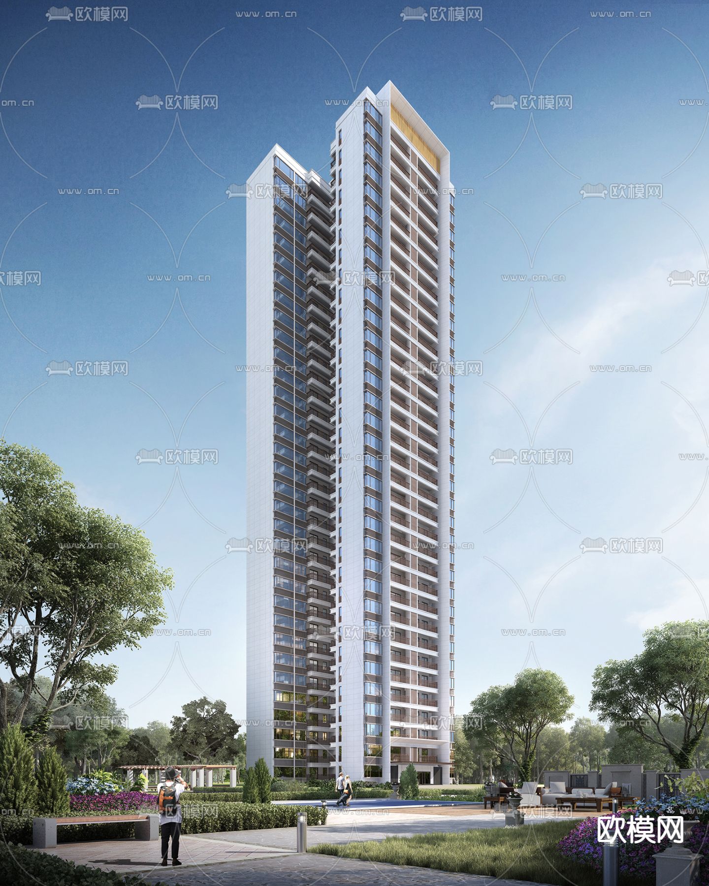 现代高层住宅楼外观3d模型下载