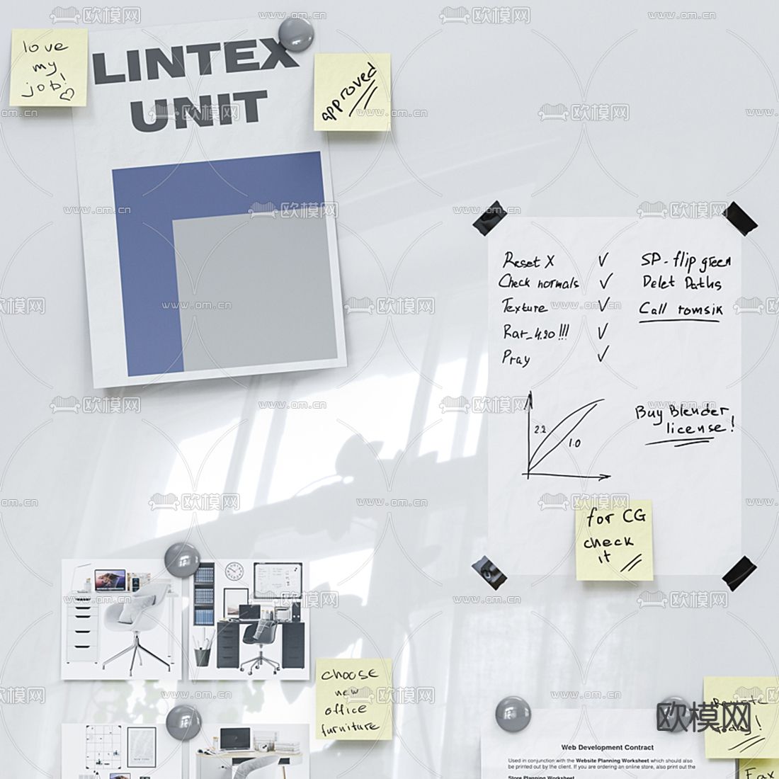 现代活动白板办公白板3d模型下载（渲染图3）