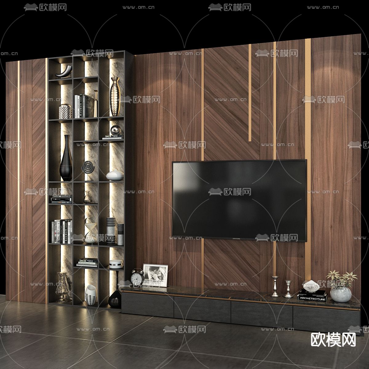 现代电视背景墙3d模型
