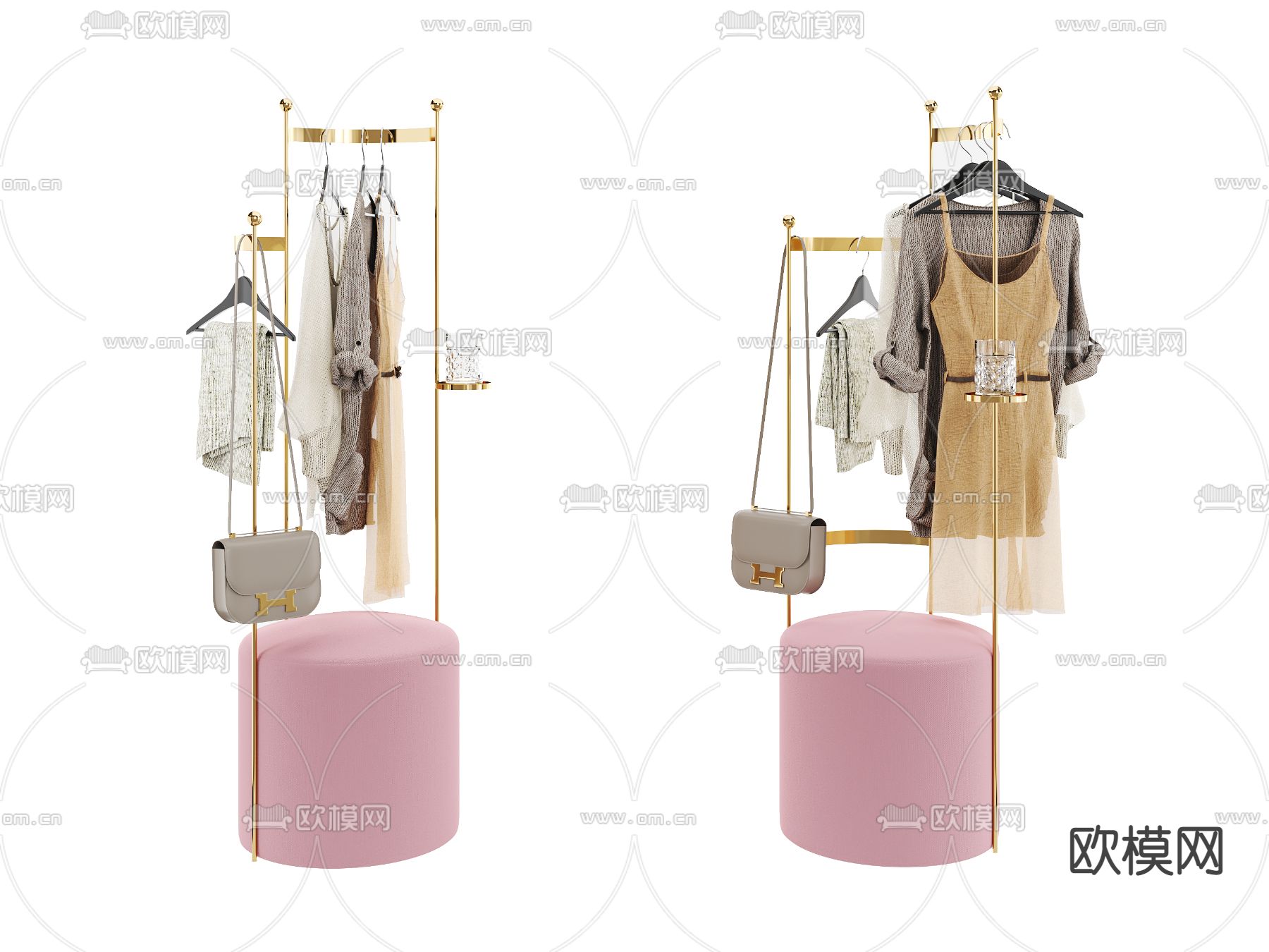 现代轻奢衣架衣服包包3d模型下载