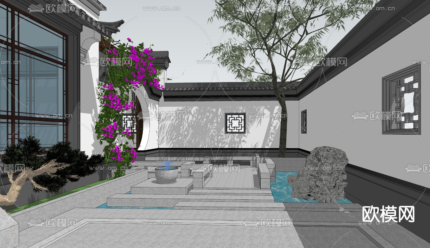 中式别墅su模型下载（渲染图4）