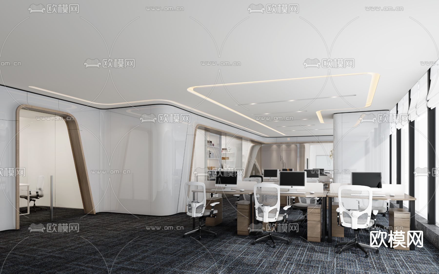 现代敞开式办公室3d模型下载_ID10004185_3dmax免费模型-欧模网