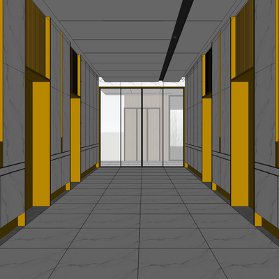  现代过道走廊su模型 