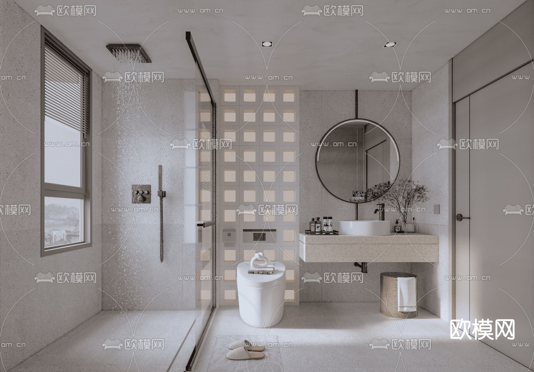 侘寂风浴室卫生间su模型下载（渲染图1）