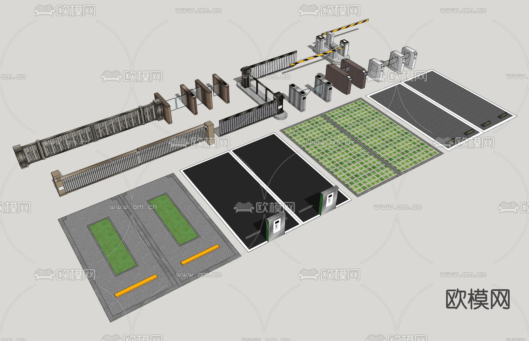 现代门禁闸机su模型下载（渲染图1）