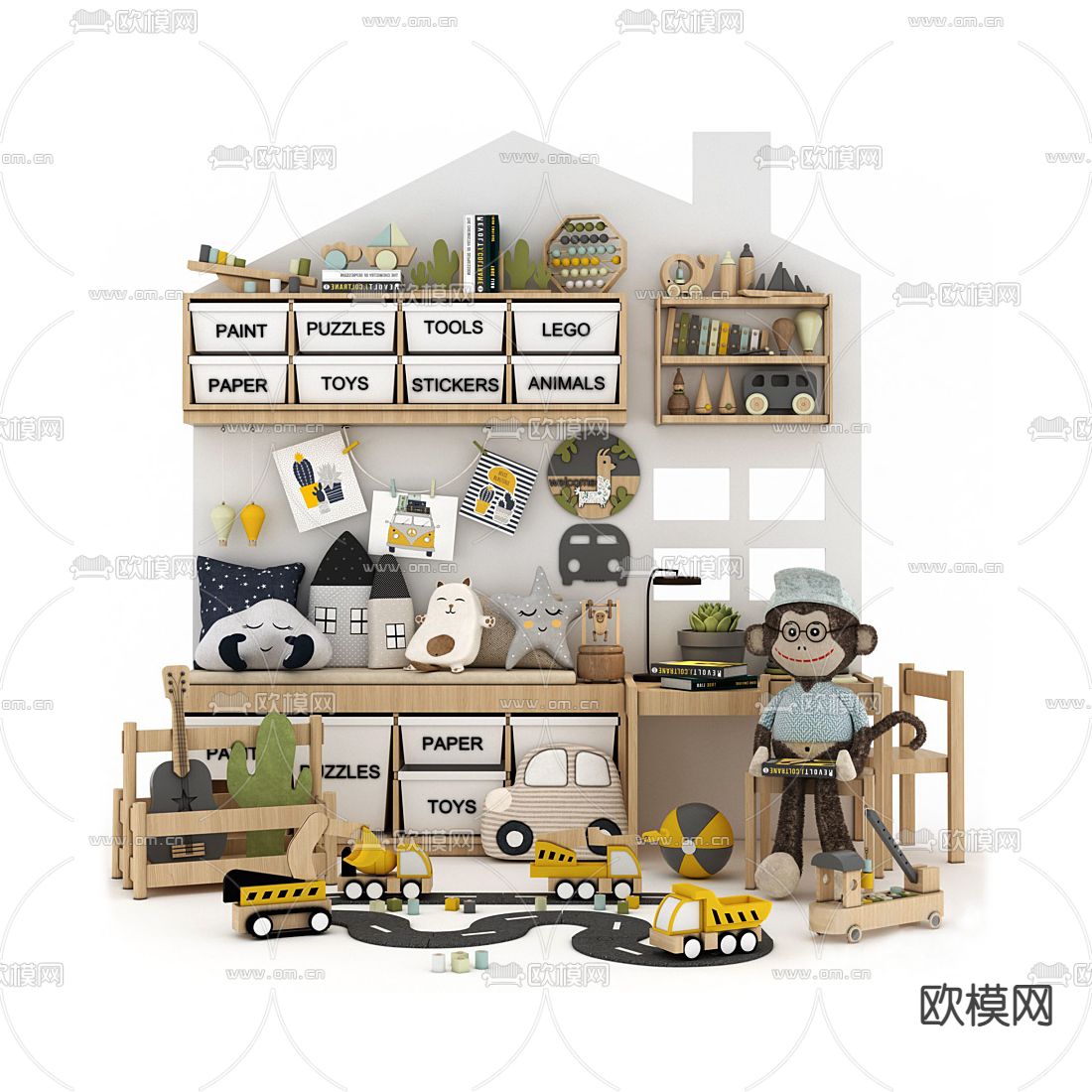 现代儿童玩具收纳柜3d模型