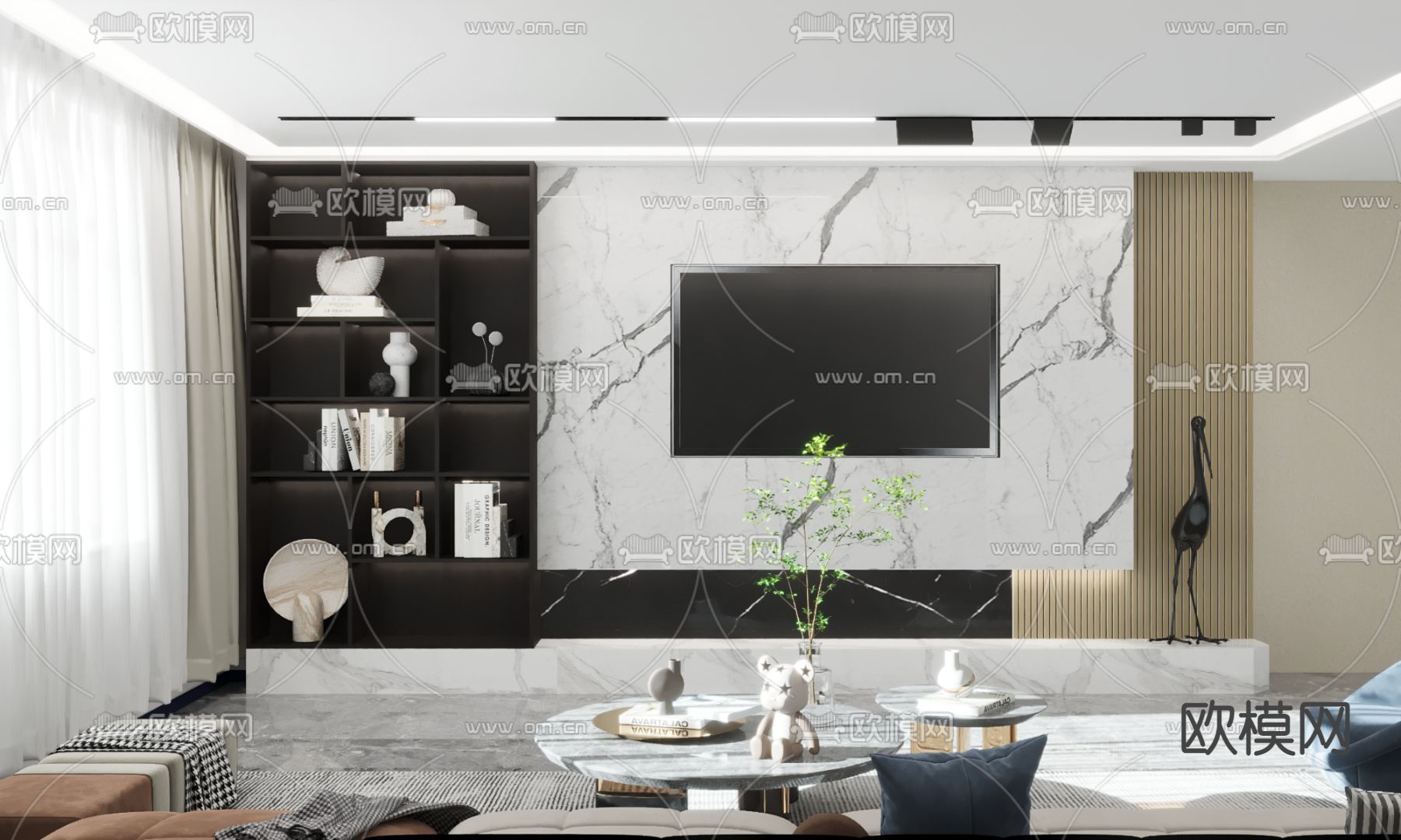 现代轻奢客厅免费3d模型下载_ID11739411_3dmax免费模型-欧模网