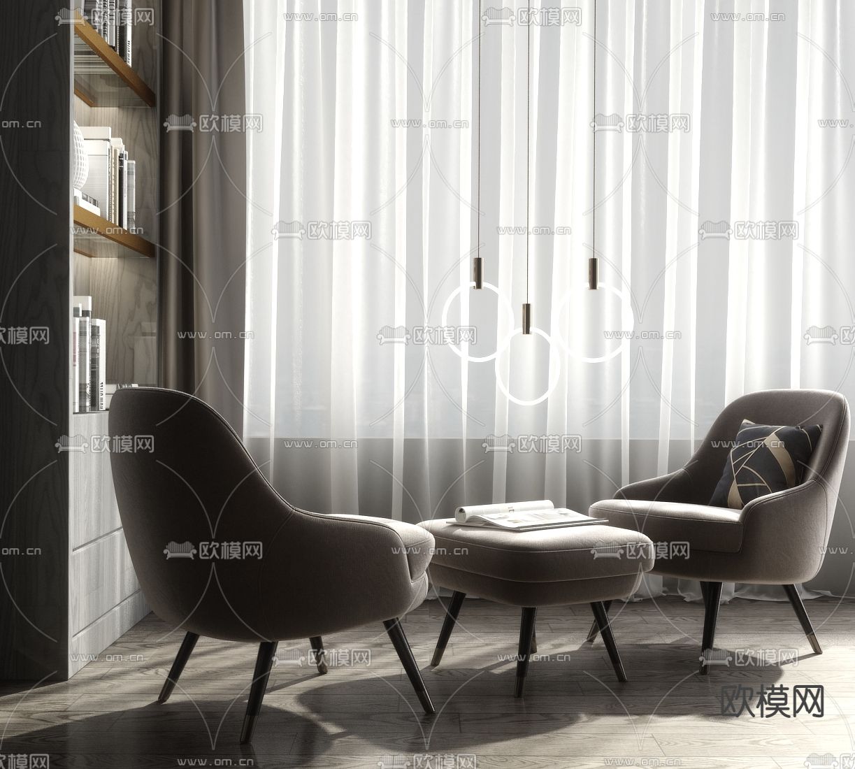 现代轻奢休闲单椅su模型下载