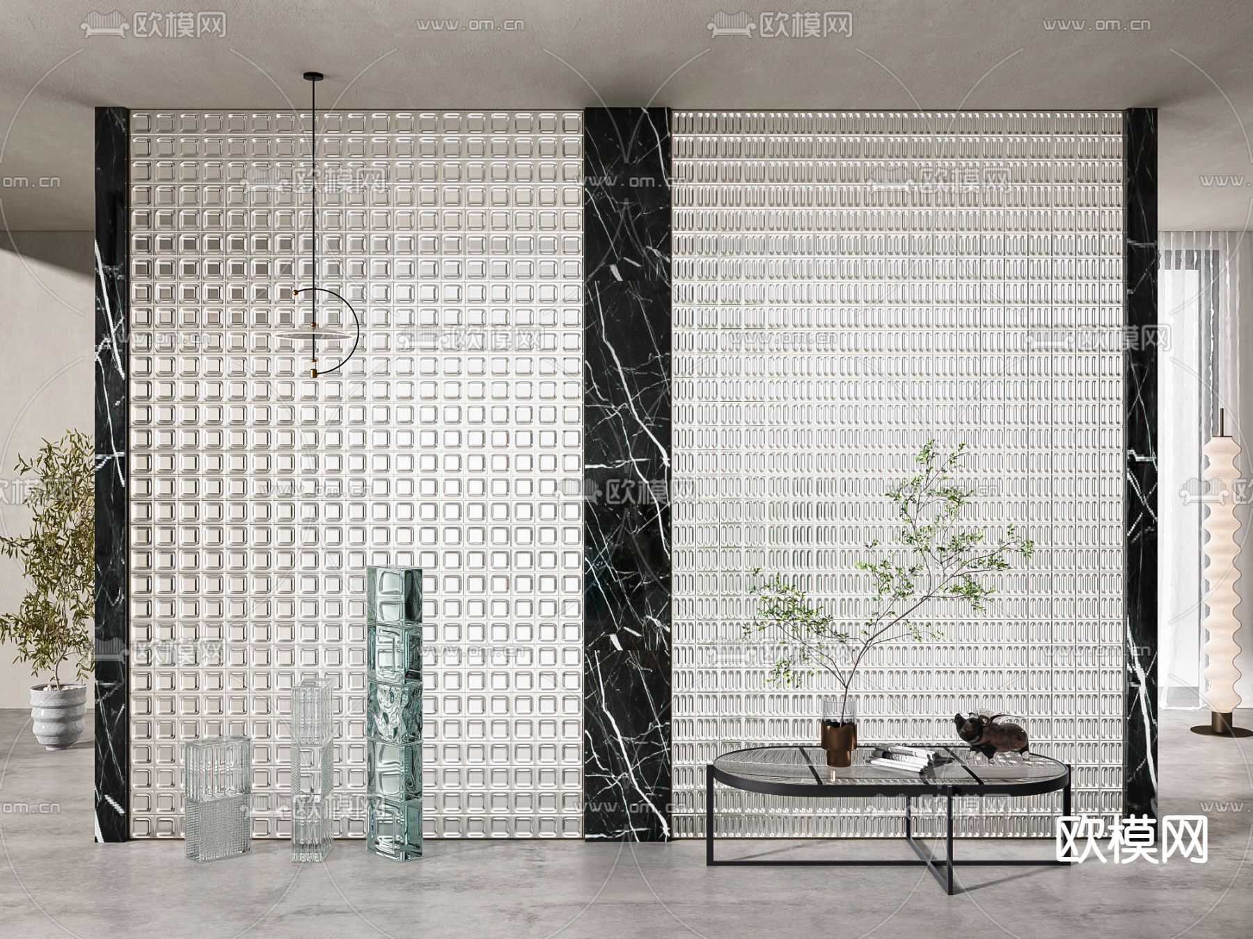 现代玻璃屏风隔断3d模型下载（渲染图3）