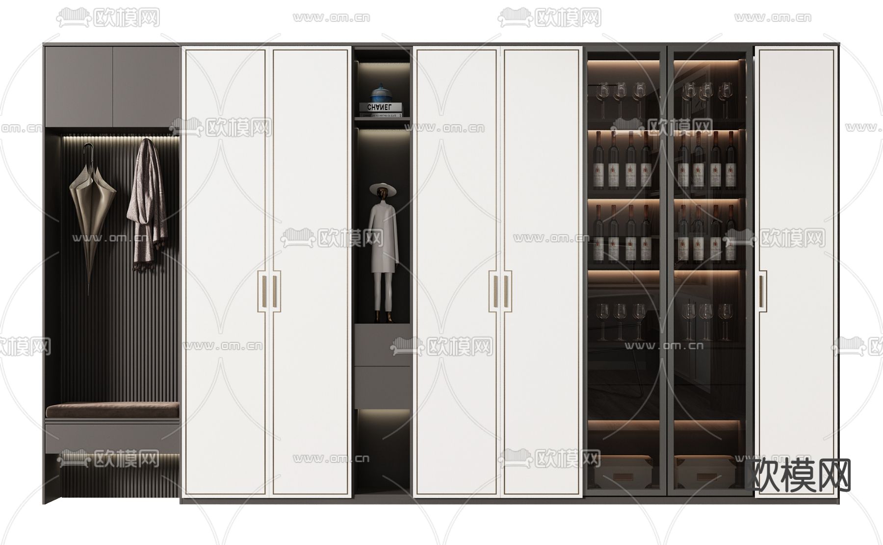 现代酒柜su模型下载（渲染图1）