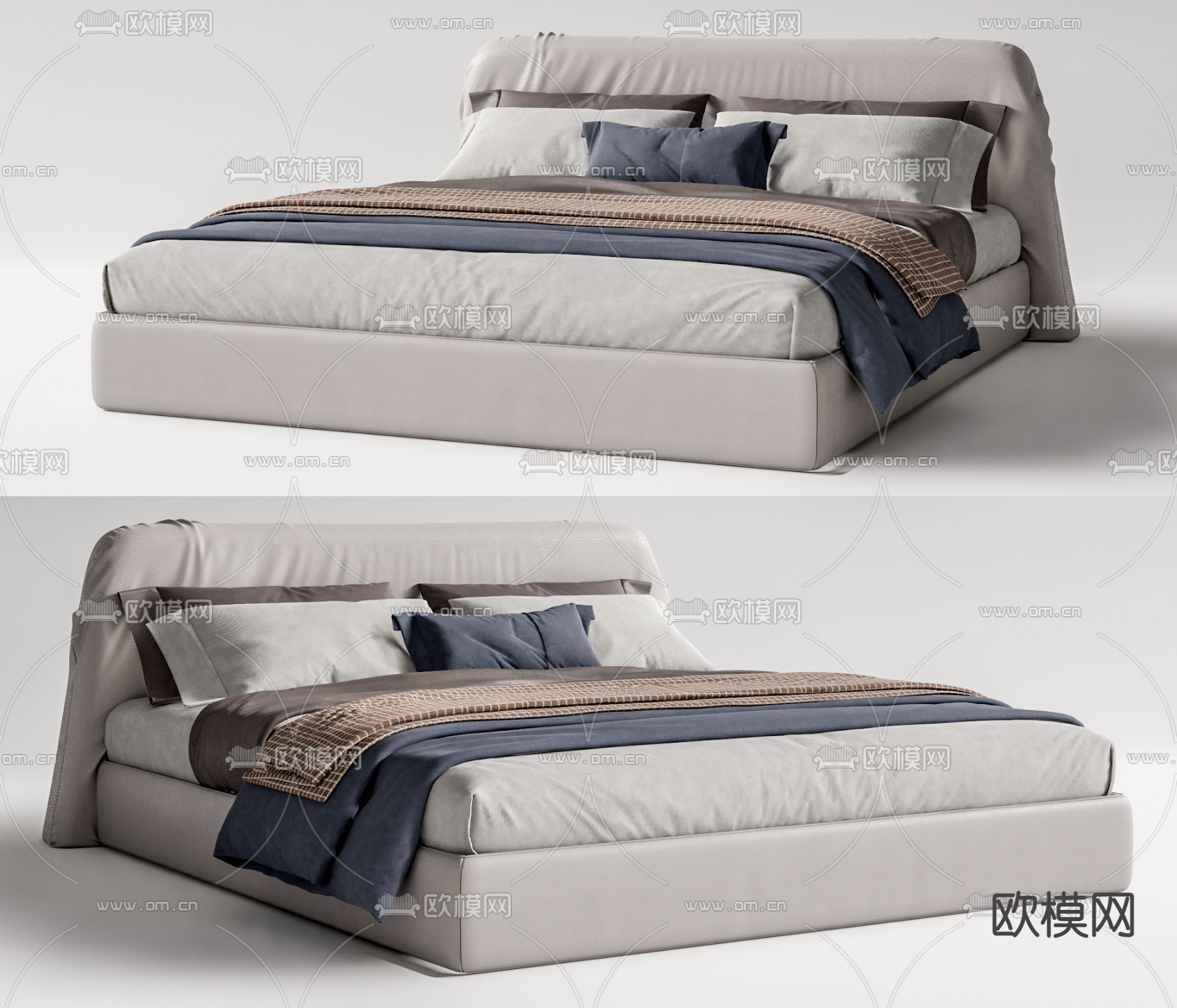 现代布艺双人床su模型