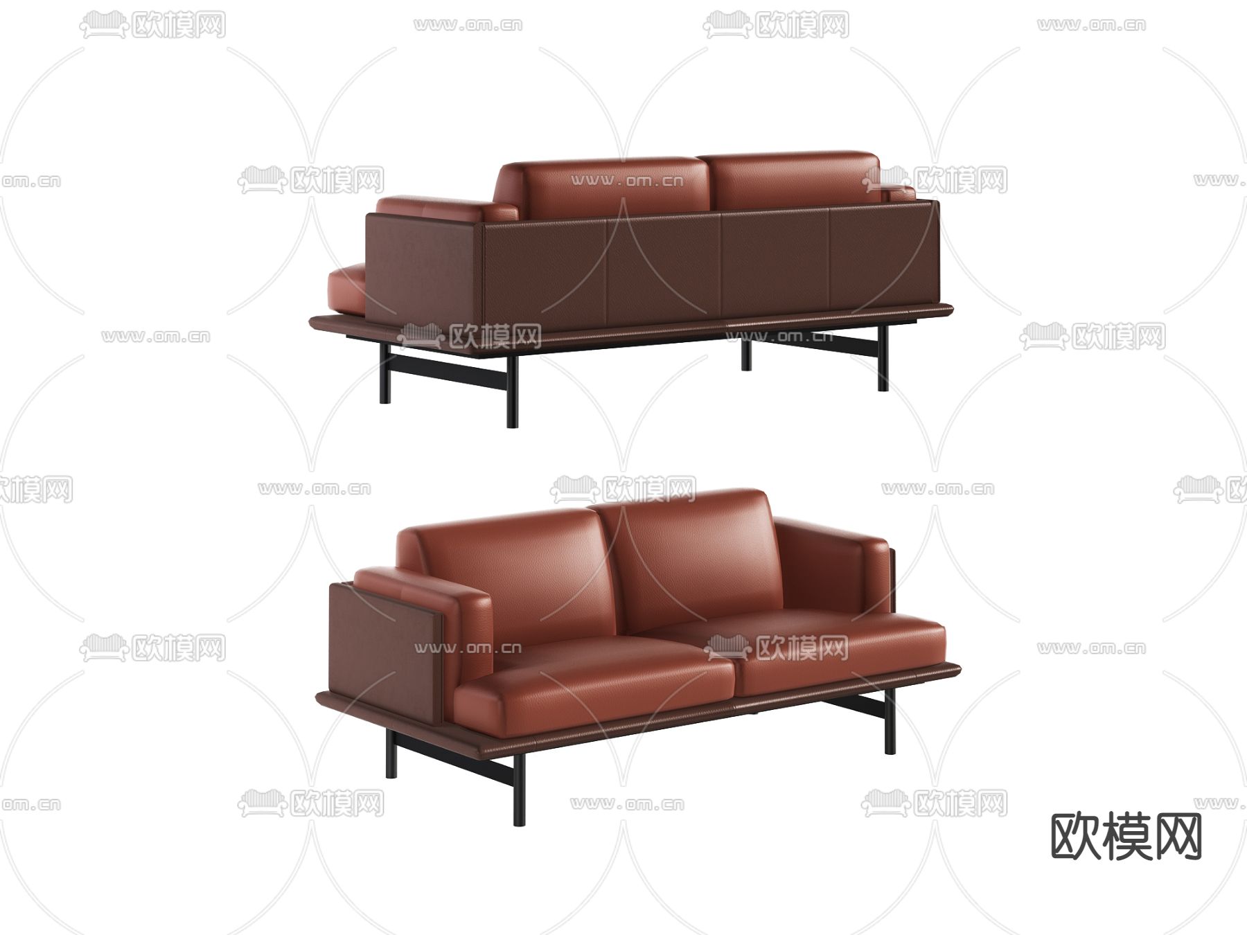 现代皮革双人办公沙发3d模型下载