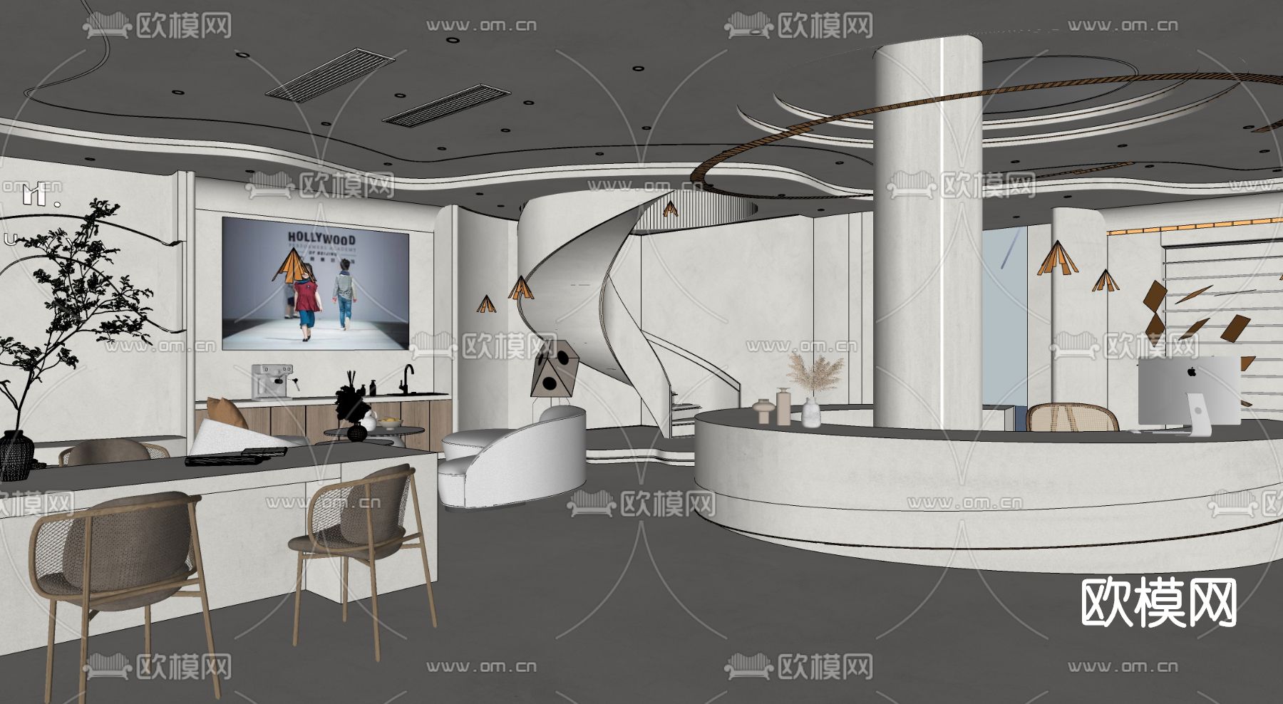 侘寂风儿童服饰展厅su模型下载（渲染图4）