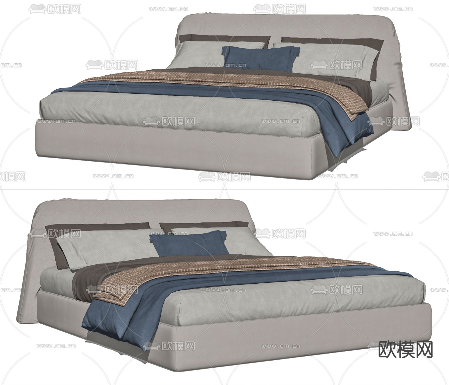 现代布艺双人床su模型