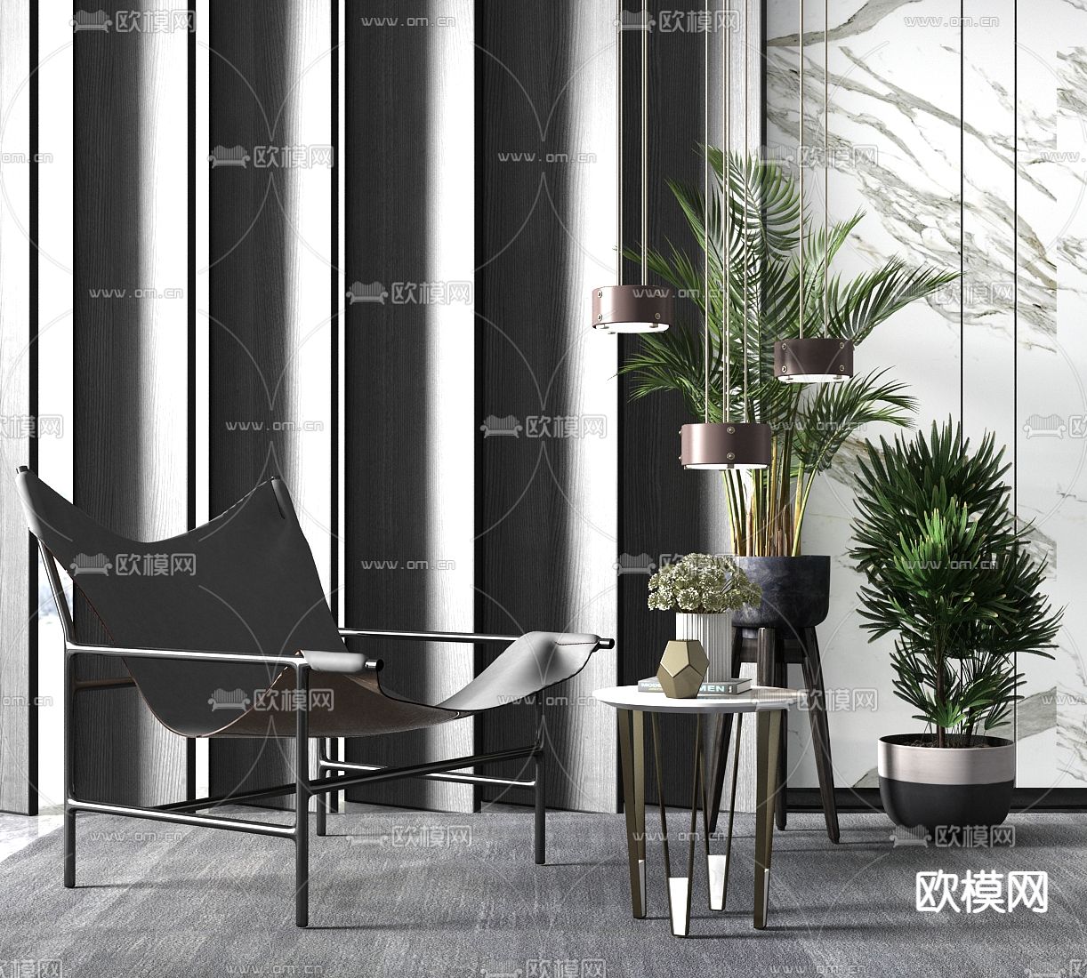 现代轻奢休闲单椅su模型下载