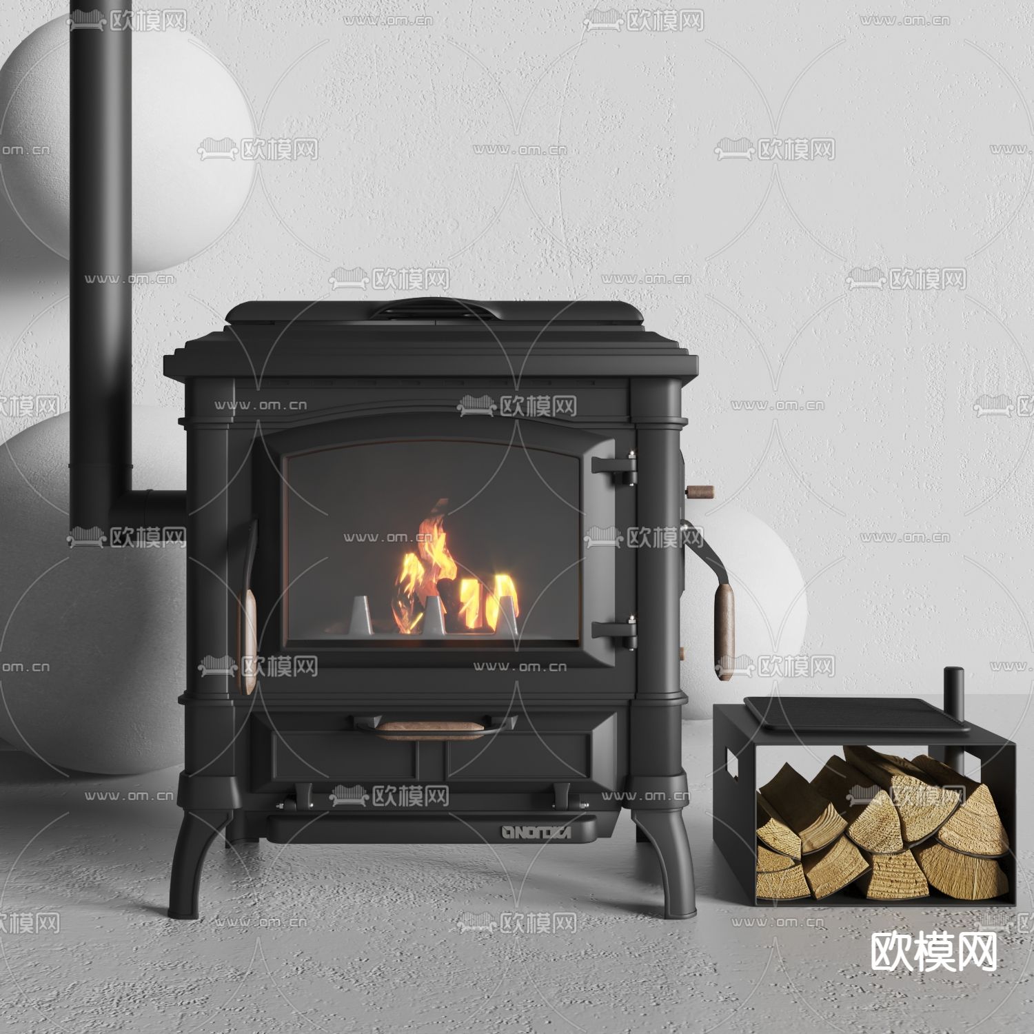 现代金属火炉壁炉3d模型下载（渲染图1）
