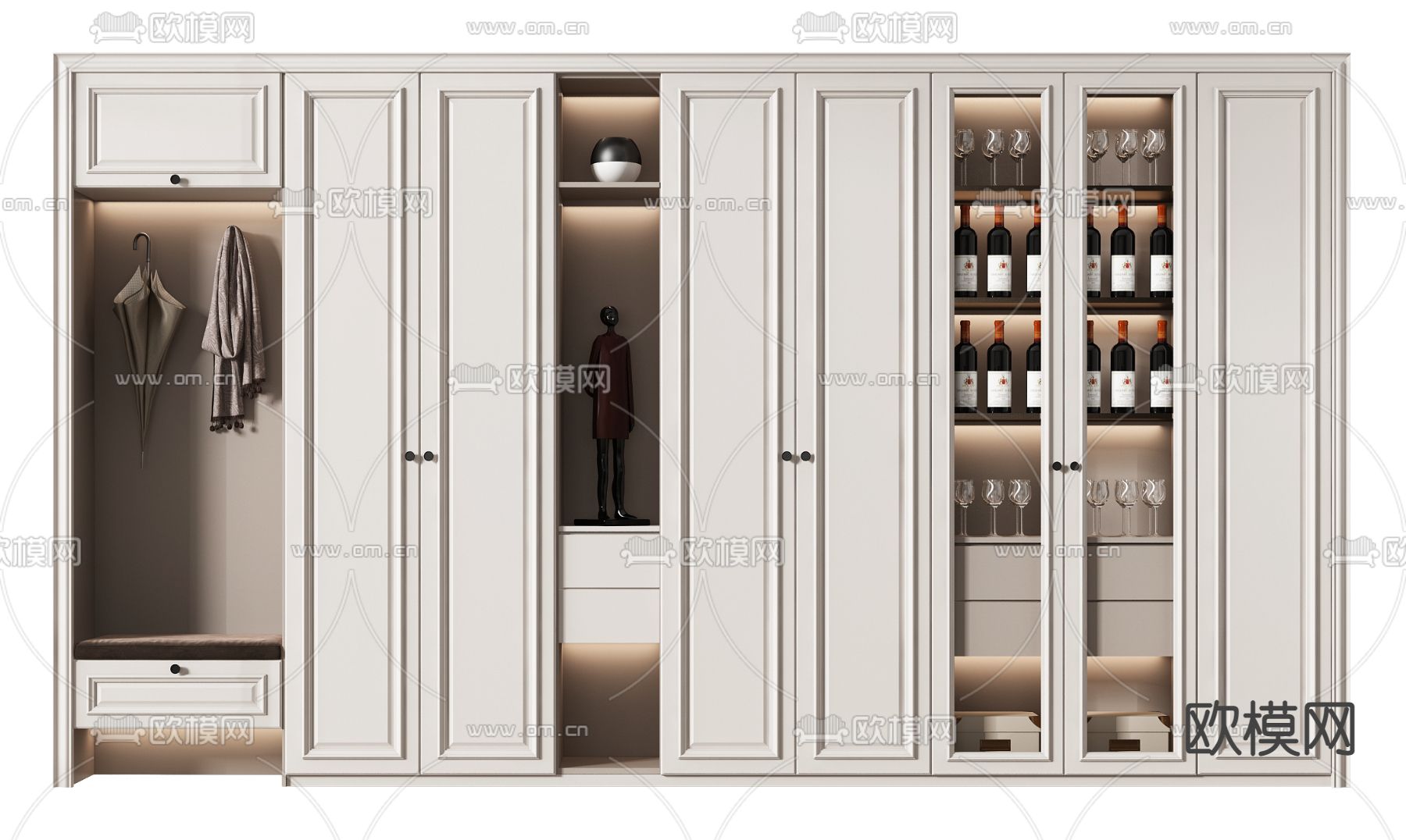 美式入户酒柜su模型下载（渲染图1）