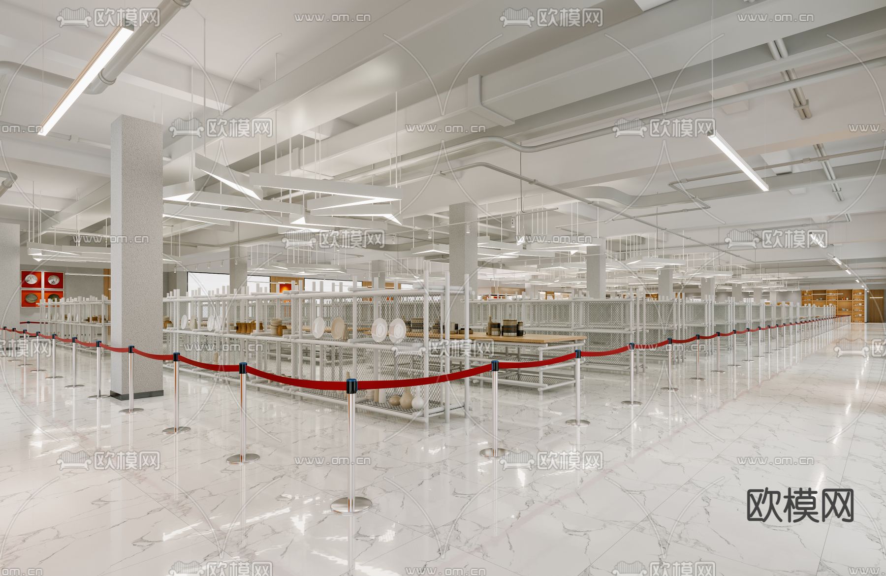 现代陶瓷货架仓库免费3d模型下载（渲染图3）