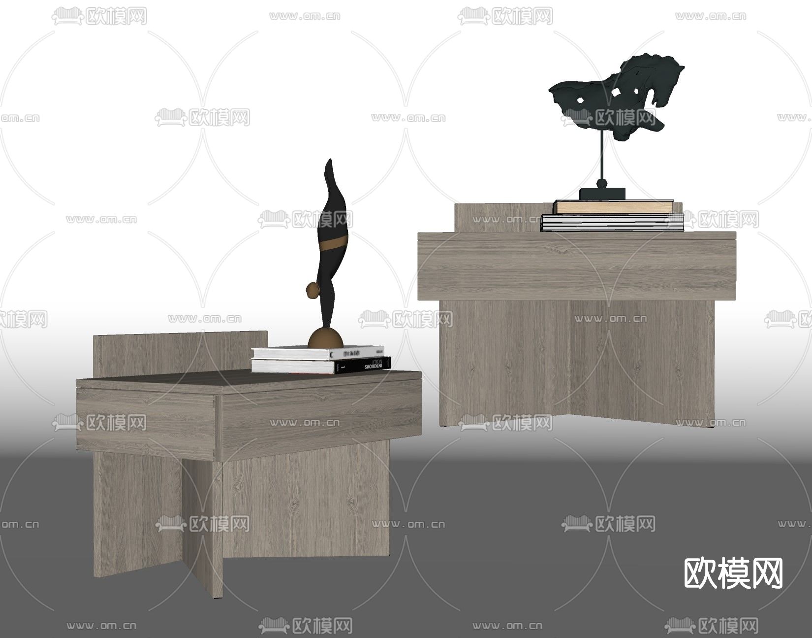 北欧实木床头柜su模型下载（渲染图2）
