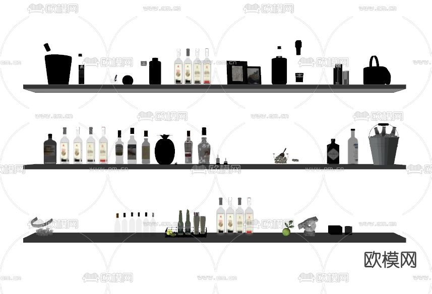 现代酒瓶酒水su模型下载（渲染图2）